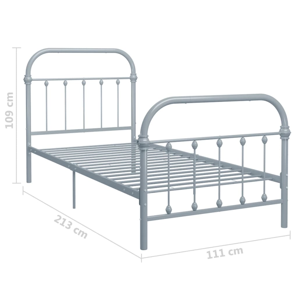 284505 vidaXL Bed Frame without Mattress Grey Metal 100x200 cm